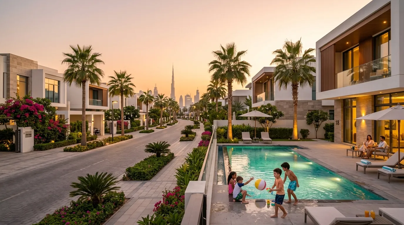 Family in a residential villa community